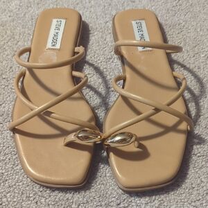 Steve Madden Beige Strappy Sandals with Gold Accent